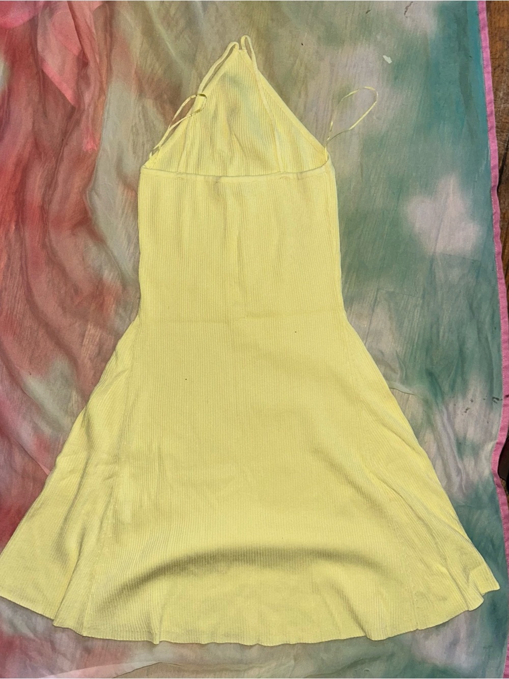 Zara Butter Yellow Halter Ribbed Knit A-Line Dress - Picture 4 of 8